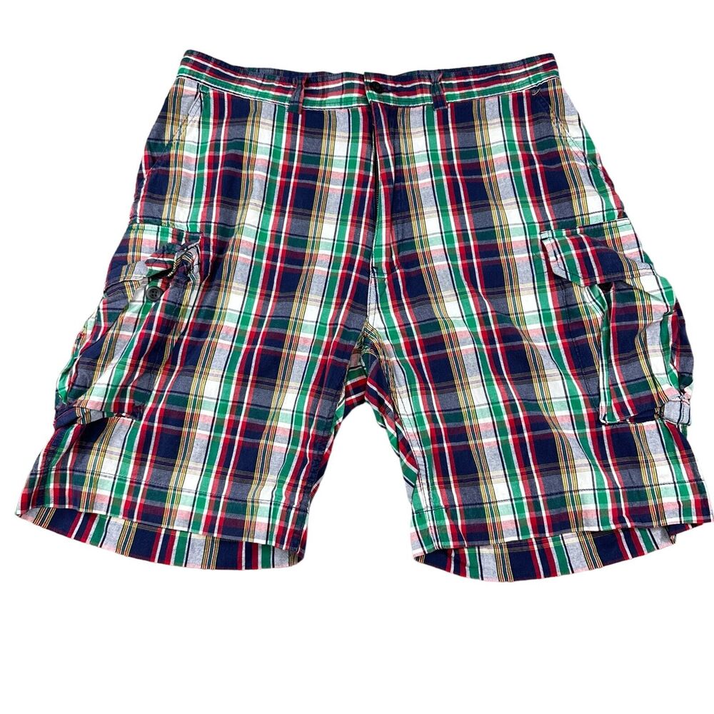 Polo Ralph Lauren Cargo Shorts Mens 36 Multicolor Madras Plaid‎ Cotton Excellent